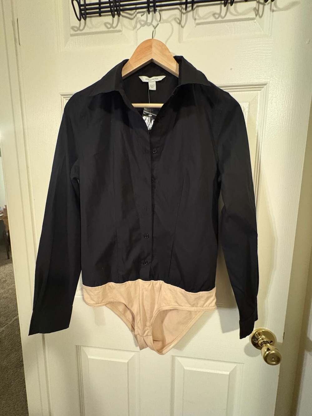 Boston Proper Black Button-Down Shirt Bodysuit Size 6